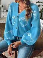 Animated Jacquard Halloween Button-up Cardigan