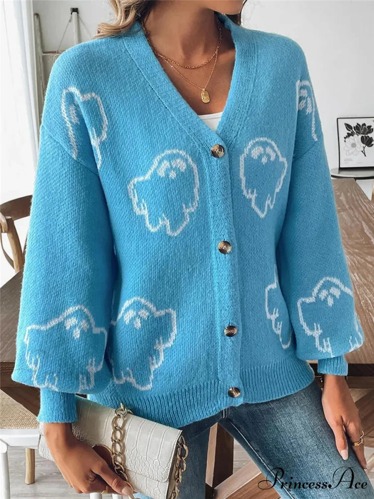 Animated Jacquard Halloween Button-up Cardigan