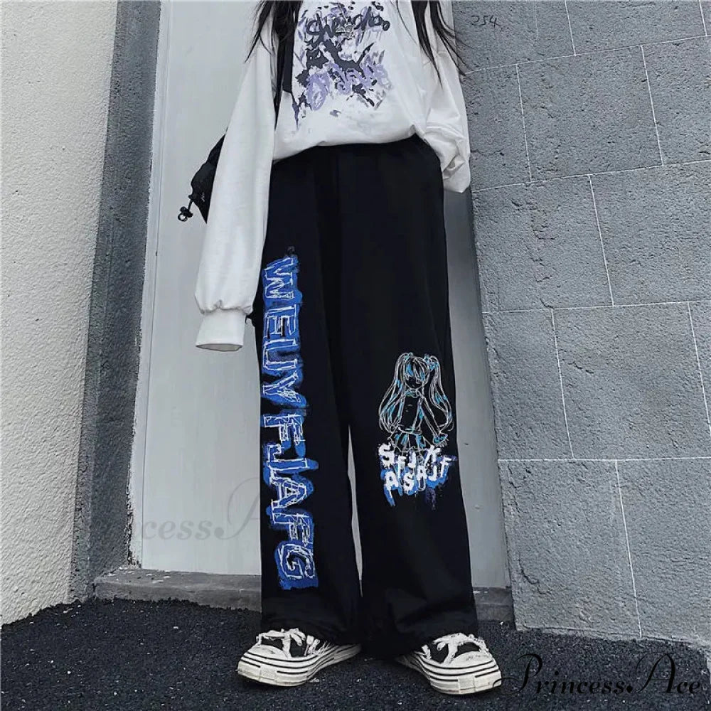 Anime Print Baggy Street Dance Trousers