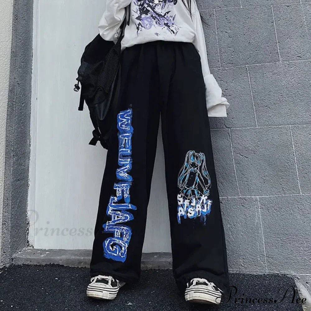 Anime Print Baggy Street Dance Trousers