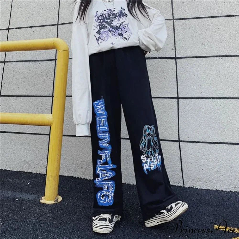 Anime Print Baggy Street Dance Trousers