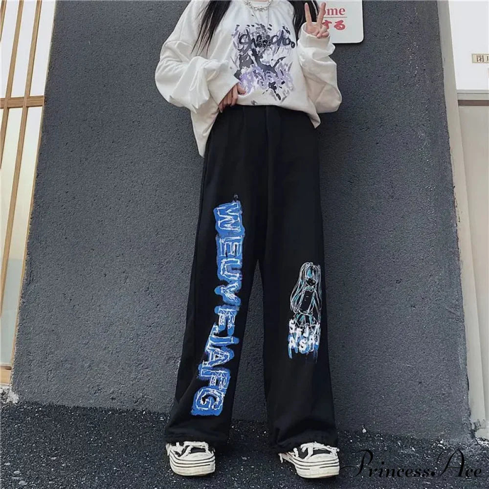 Anime Print Baggy Street Dance Trousers