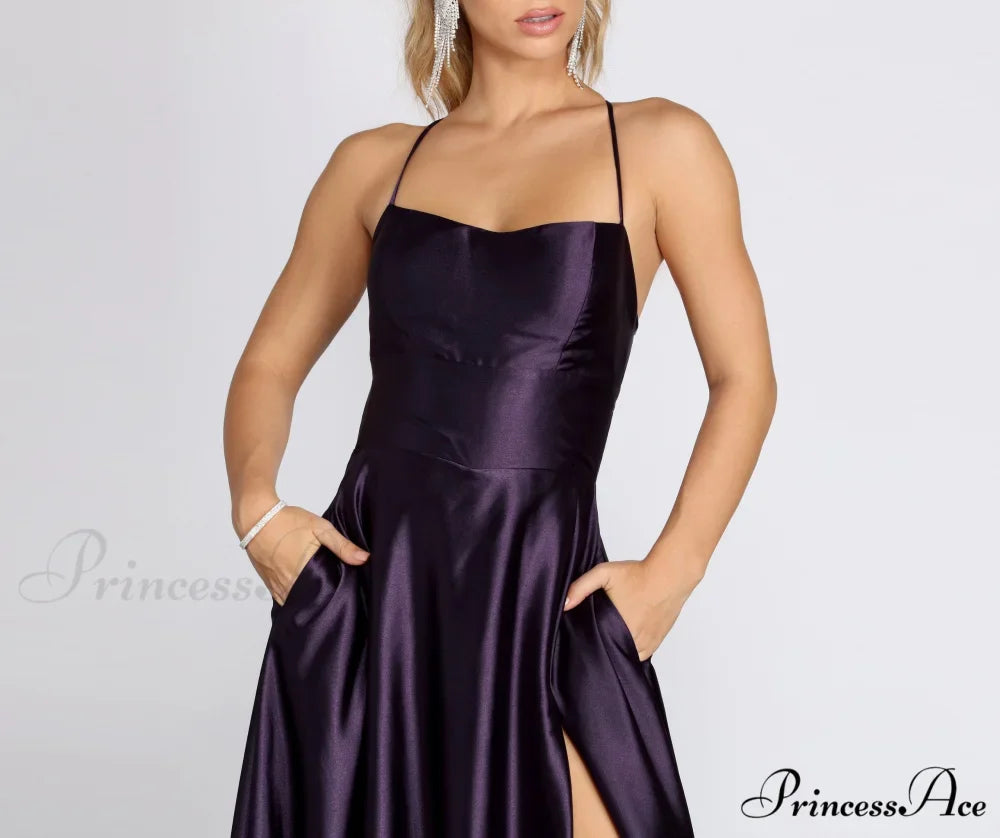 Anne Formal Stylish Lattice Satin Dress