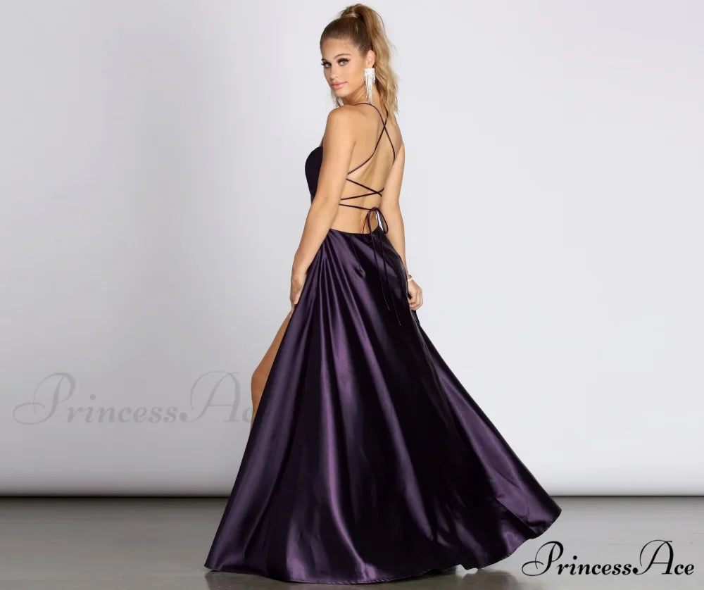 Anne Formal Stylish Lattice Satin Dress