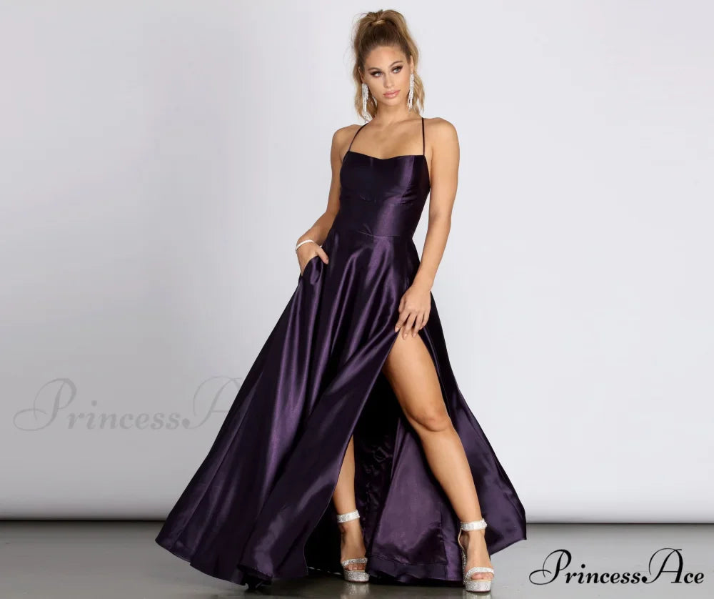 Anne Formal Stylish Lattice Satin Dress