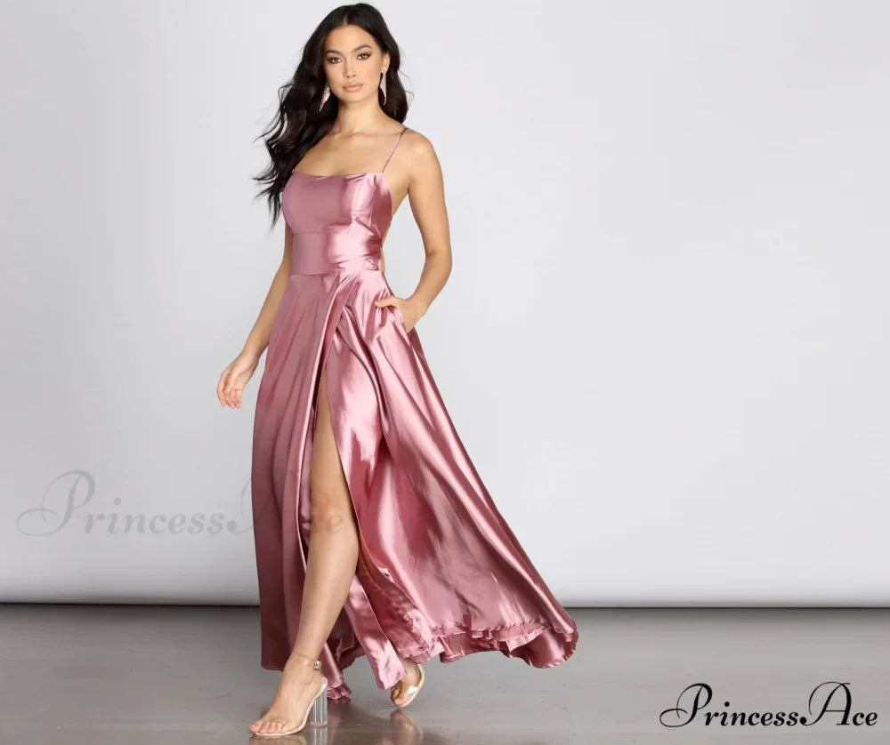 Anne Formal Stylish Lattice Satin Dress