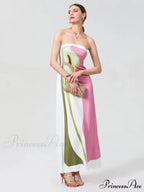 Antique Abstract Flower Strapless Open-Back Loose Tube Top Flower Dress