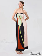 Antique Abstract Flower Strapless Open-Back Loose Tube Top Flower Dress