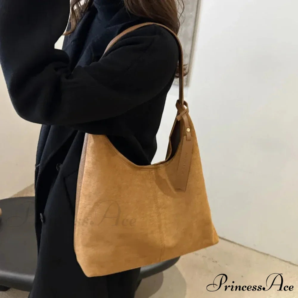 Antique Artificial Suede Spacious Shoulder Tote Bag