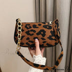 Antique Chain Fluffy Leopard Shoulder Bag