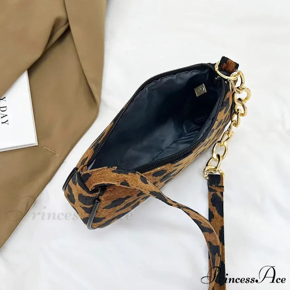 Antique Chain Fluffy Leopard Shoulder Bag