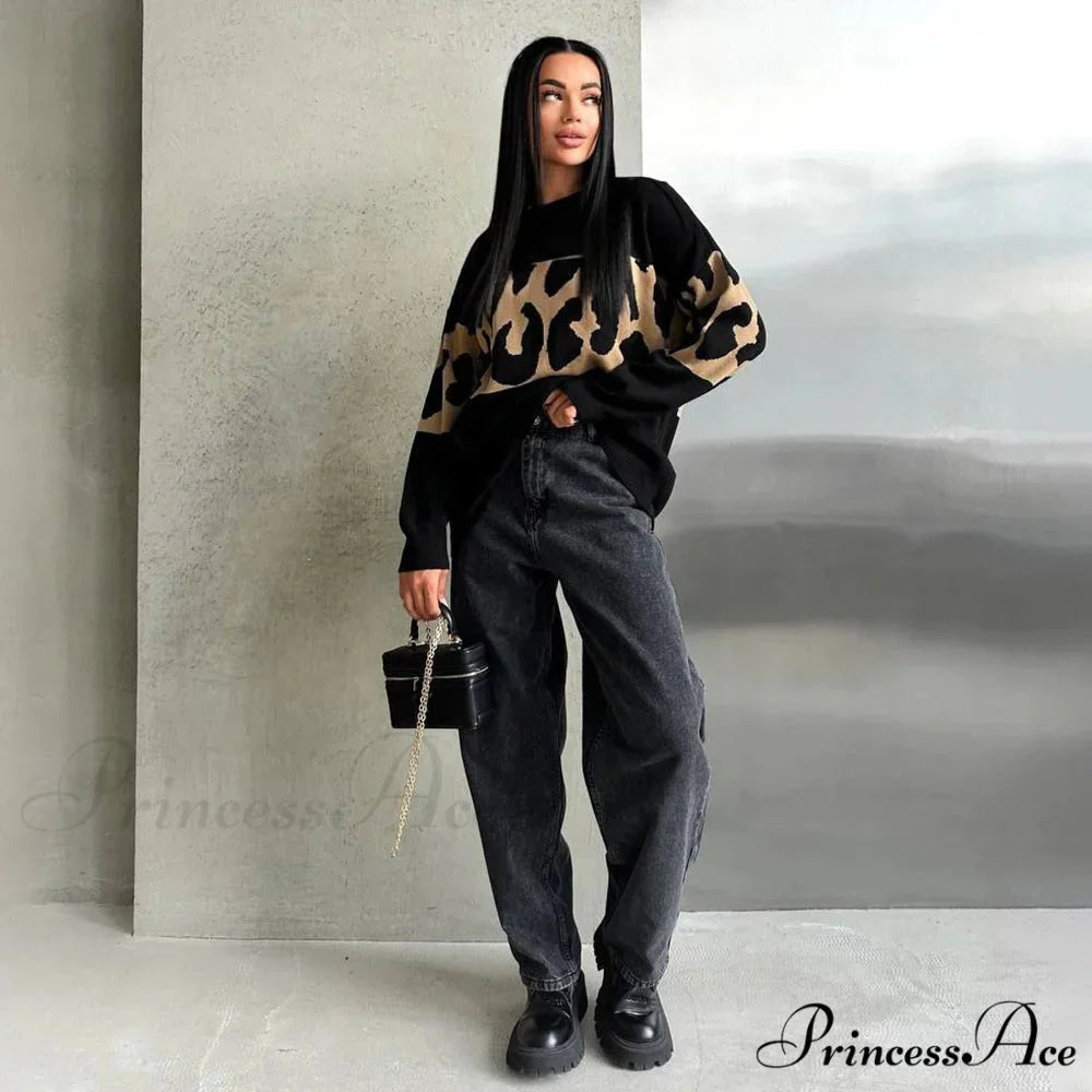 Antique Cheetah Pattern Baggy Jumbo Sweater