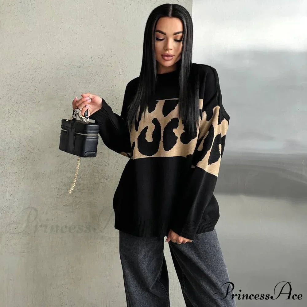 Antique Cheetah Pattern Baggy Jumbo Sweater