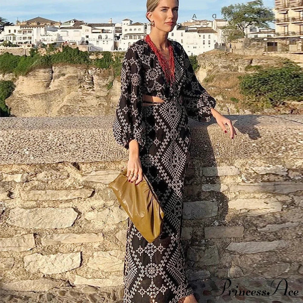 Antique Cultural Stitching Bohemian Dress