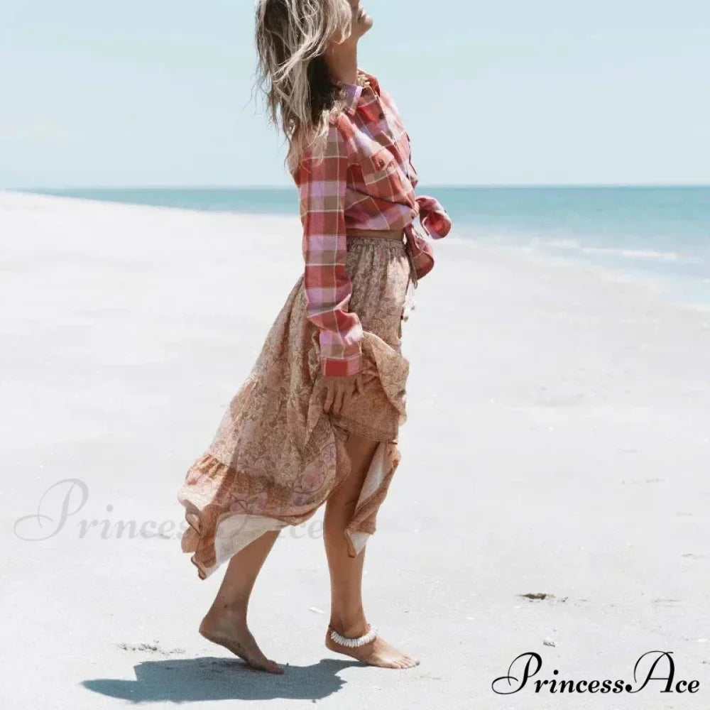 Antique Flower Peacock Printed High Rise Beach Boho Skirt