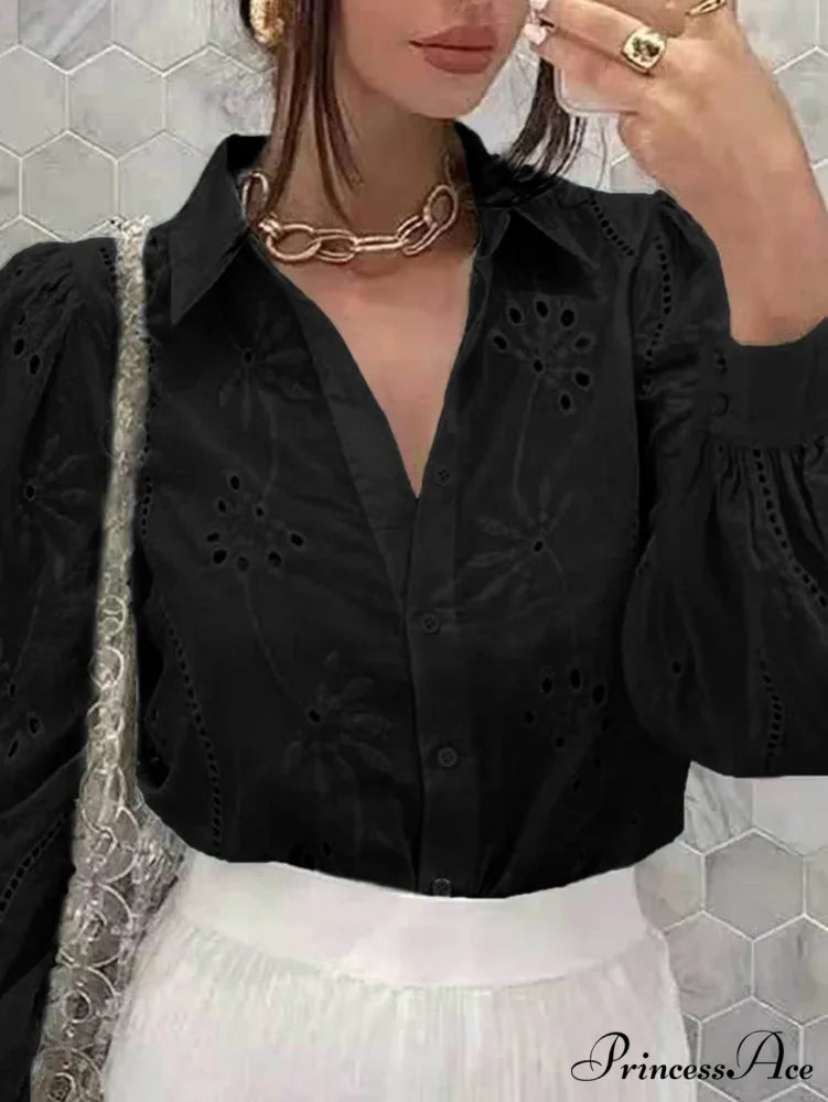 Antique Flower Stitching Hollow Out Puff Sleeve Boho Top