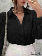 Antique Flower Stitching Hollow Out Puff Sleeve Boho Top