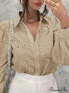 Antique Flower Stitching Hollow Out Puff Sleeve Boho Top