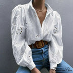 Antique Flower Stitching Hollow Out Puff Sleeve Boho Top
