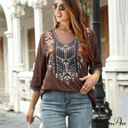 Antique Flowery Stitching Baggy Cotton Extended Sleeve Boho Blouse