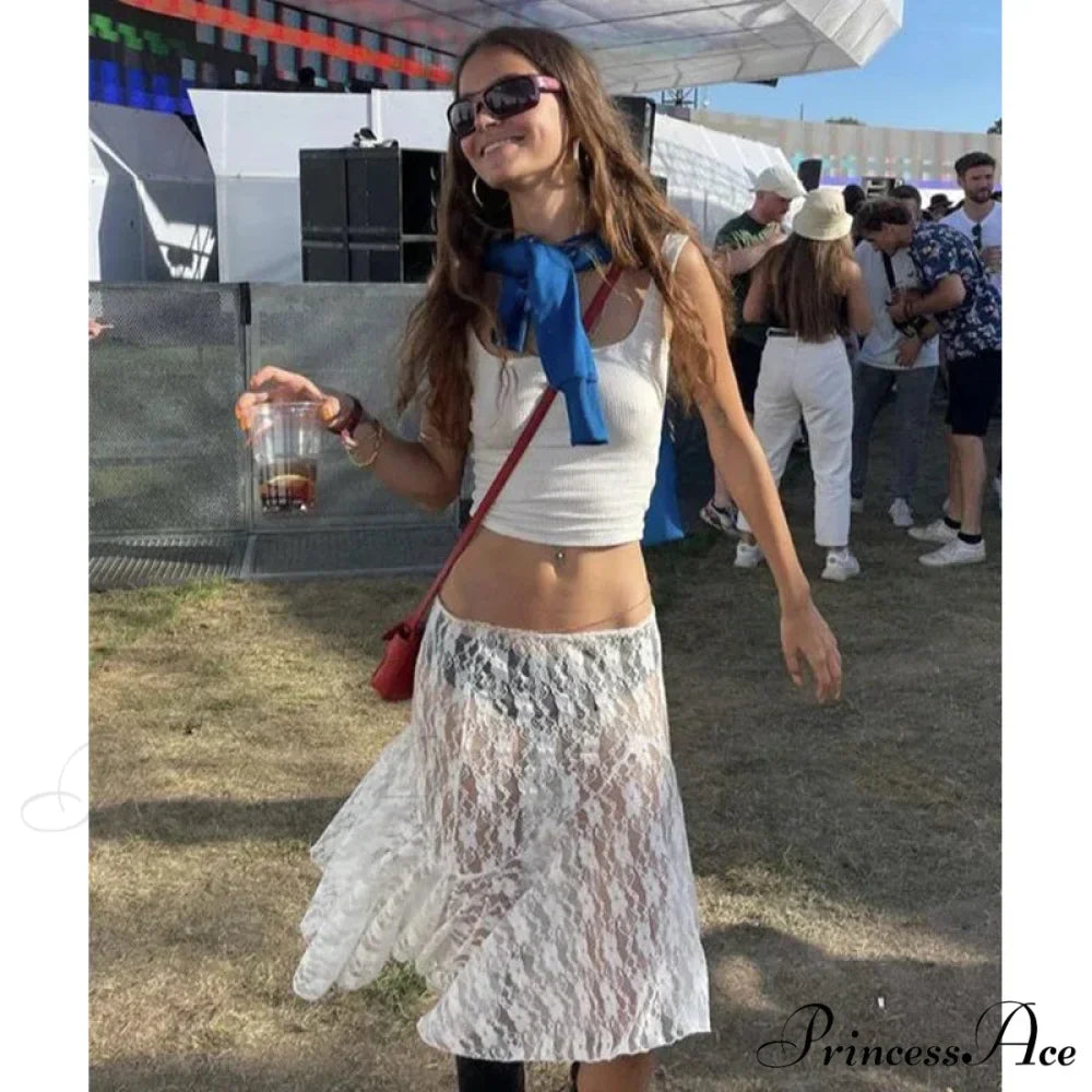 Antique Flowery Transparent Festive Seaside Elegant Skirt