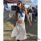 Antique Flowery Transparent Festive Seaside Elegant Skirt