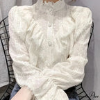 Antique Frilled Lace Ivory Top Extended Sleeve Informal Blouse