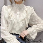 Antique Frilled Lace Ivory Top Extended Sleeve Informal Blouse