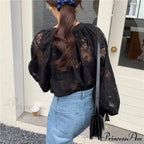 Antique Hook Hollow Blossom Lace Lantern Sleeve Blouse