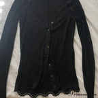 Antique Lace Edging Button Down Fitted Knit Top