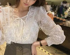 Antique Lace Puff Extended Sleeve Crochet Blouse