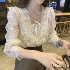 Antique Lace Puff Extended Sleeve Crochet Blouse