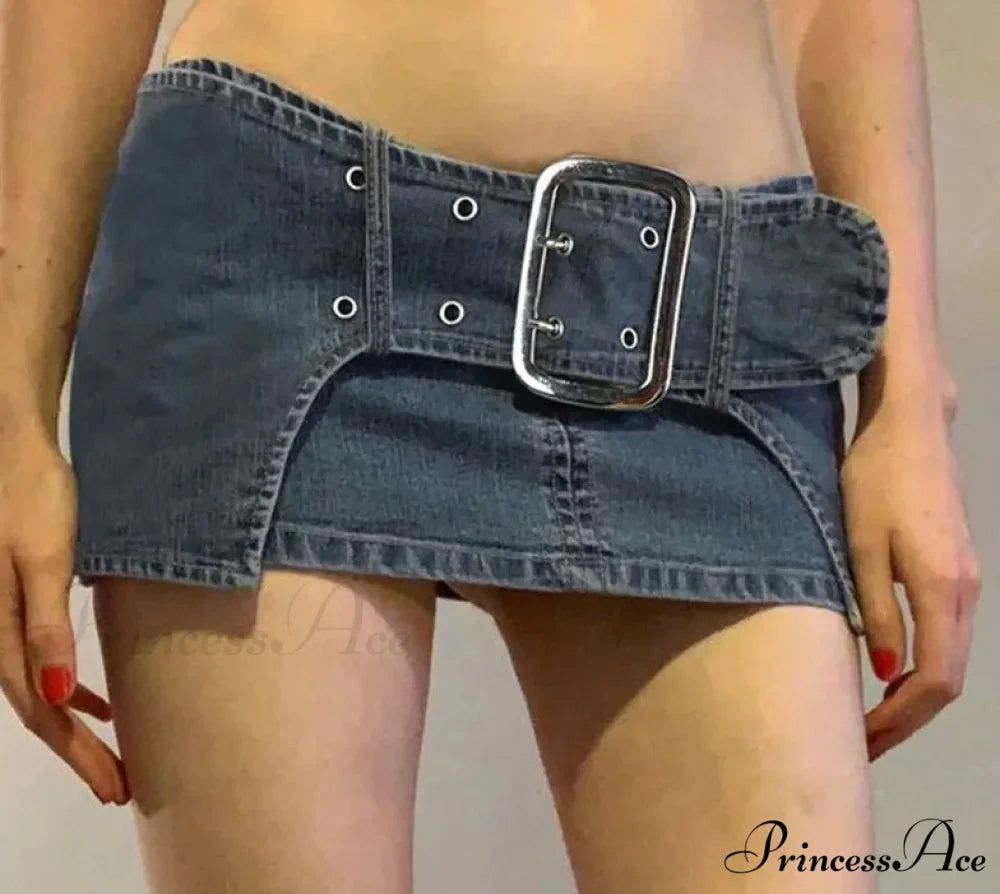 Antique Metal Clasp Denim Skirt