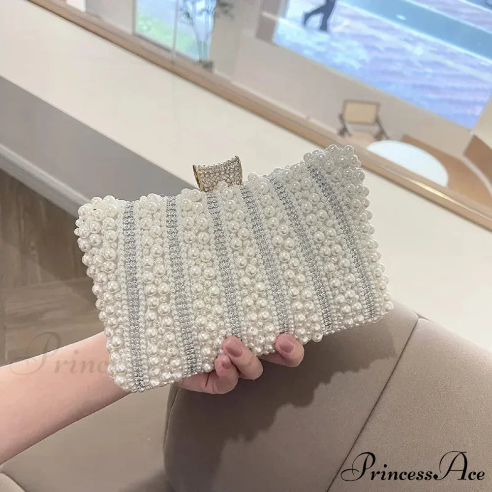 Antique Pearl Diamond Evening Clutch Wedding Shoulder Bag