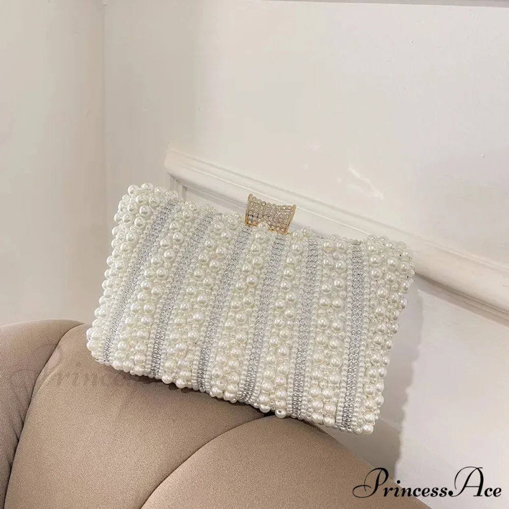 Antique Pearl Diamond Evening Clutch Wedding Shoulder Bag