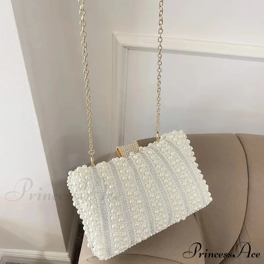 Antique Pearl Diamond Evening Clutch Wedding Shoulder Bag
