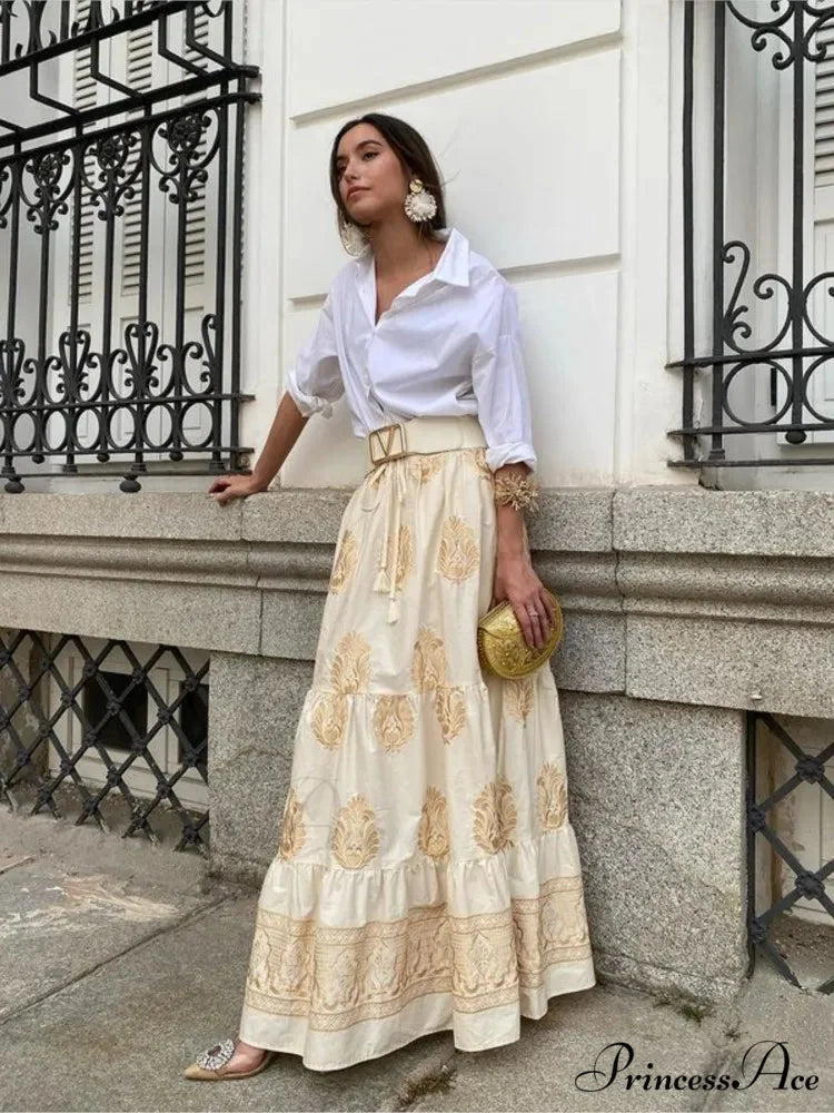 Antique Printed Cinched Waist Skirt