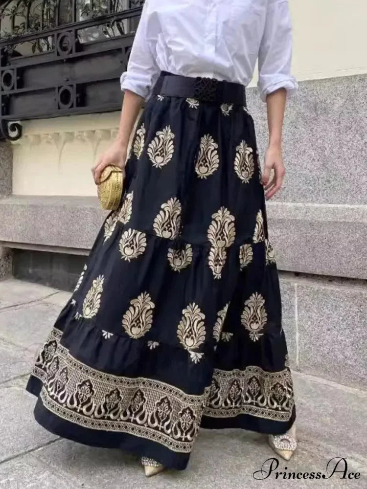 Antique Printed Cinched Waist Skirt