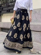 Antique Printed Cinched Waist Skirt