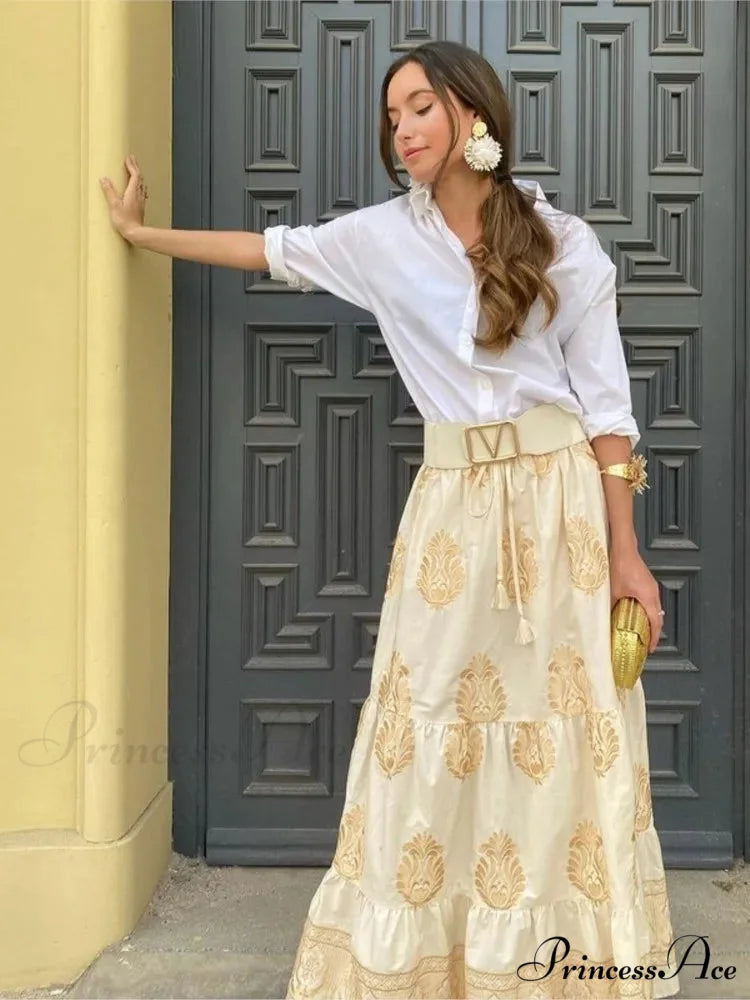 Antique Printed Cinched Waist Skirt