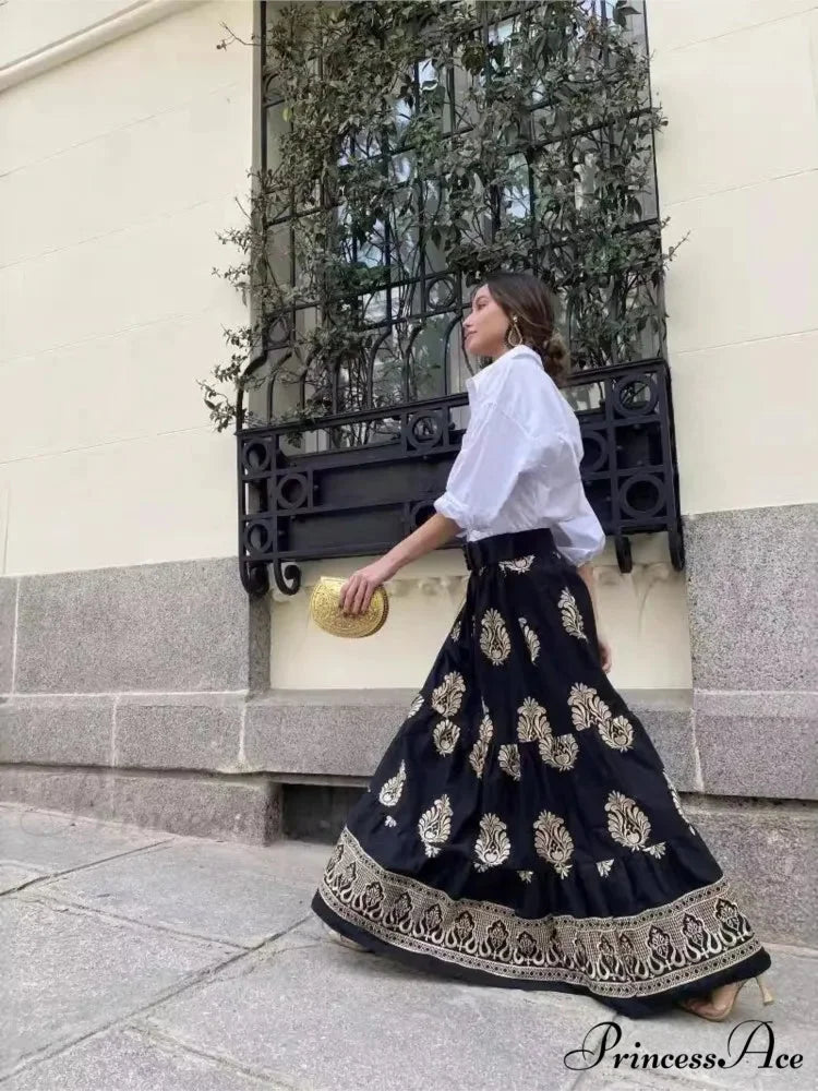 Antique Printed Cinched Waist Skirt