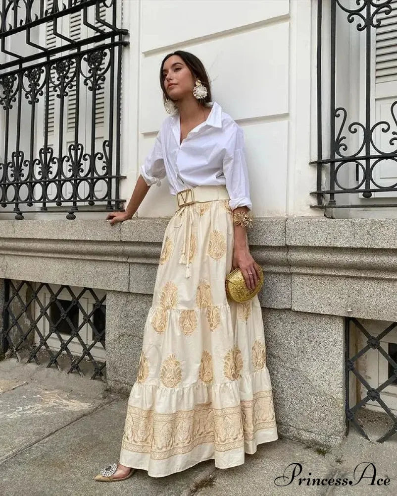 Antique Printed Cinched Waist Skirt