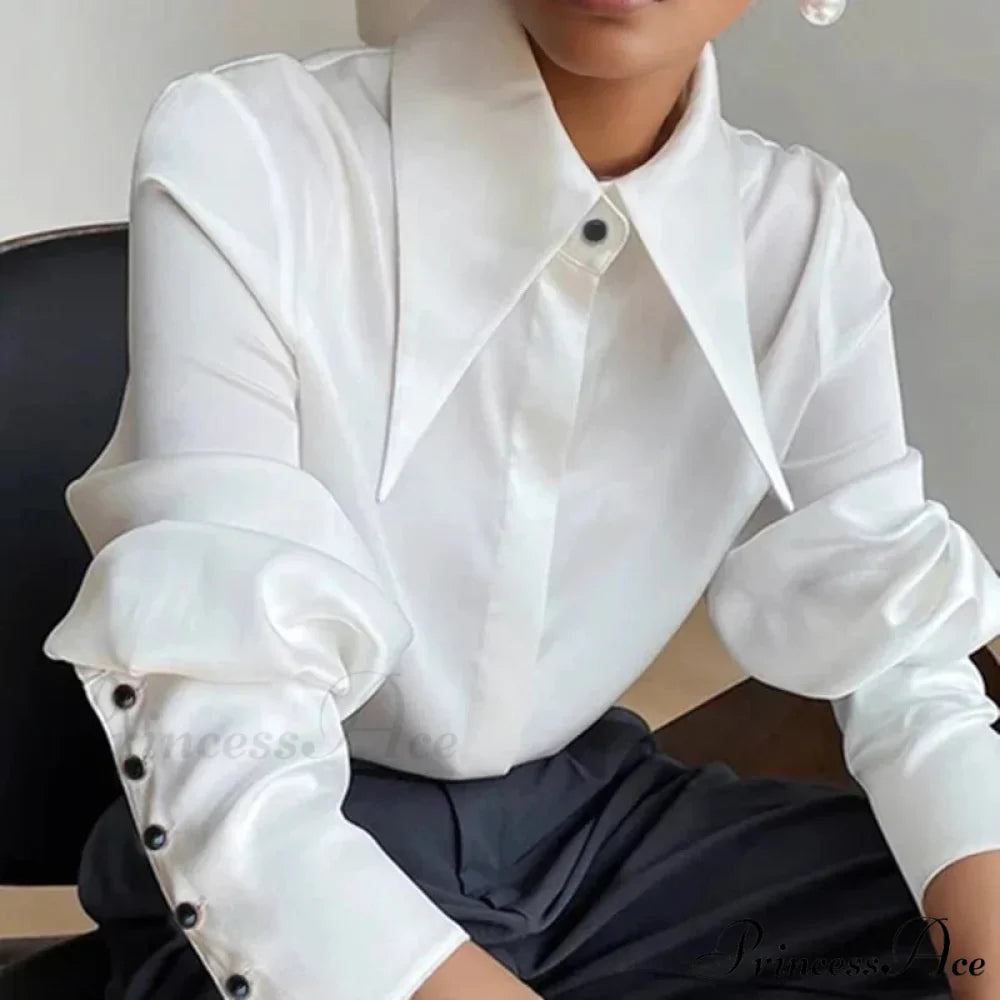 Antique Smooth Silk Fold Over Collar Shirt