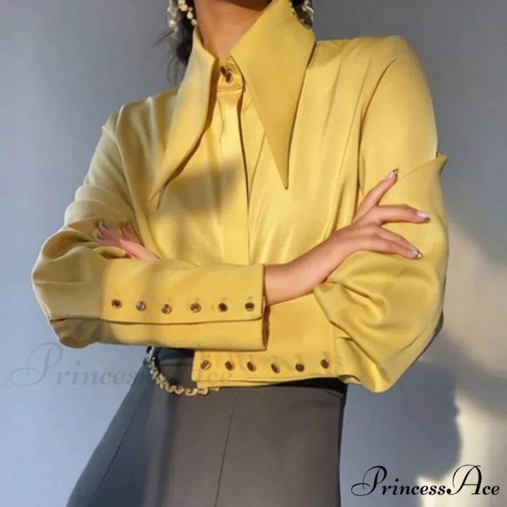 Antique Smooth Silk Fold Over Collar Shirt