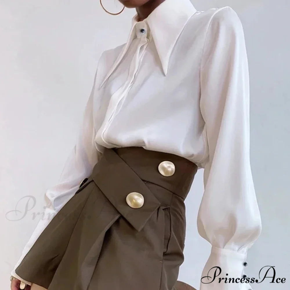 Antique Smooth Silk Fold Over Collar Shirt