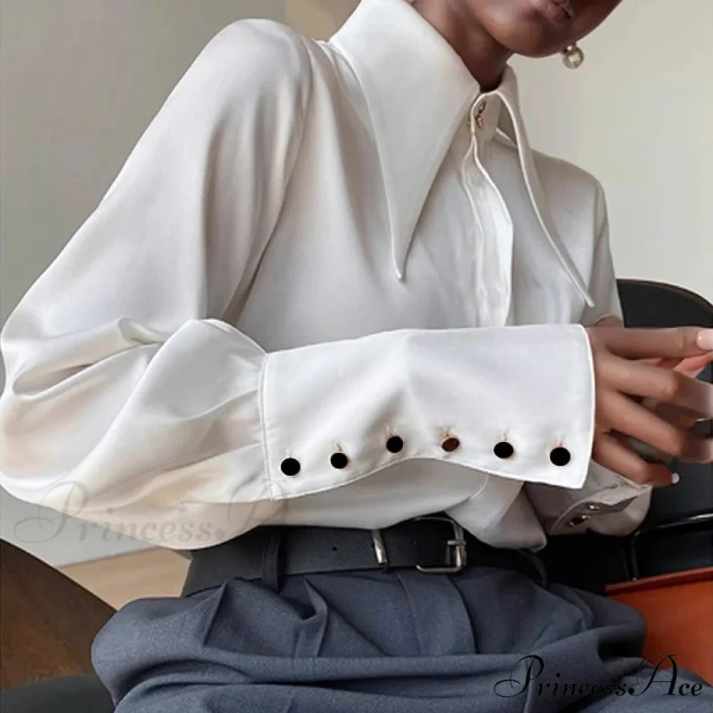 Antique Smooth Silk Fold Over Collar Shirt