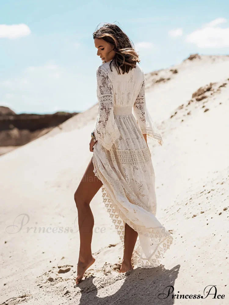 Boho Ivory Crimson Maxi Dress