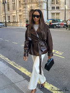 Antique Tan Button Faux Leather Jacket