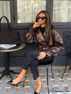 Antique Tan Button Faux Leather Jacket