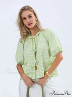 Antique Tartan Lace-Up Blouse